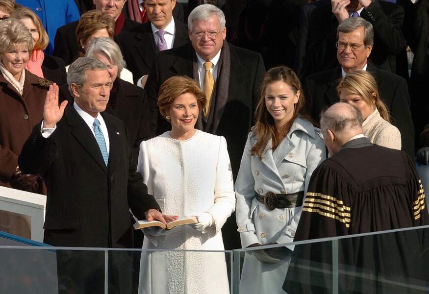 Laura Bush, le 20 janvier 2005, lors de la cérémonie d'investiture de son mari, George W. Bush.  
