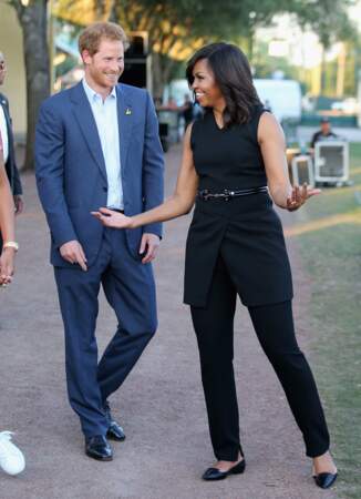 Michelle Obama et le prince Harry, à Orlando, le 8 mai 2016, pour la cérémonie d'ouverture des Invictus Games. 
