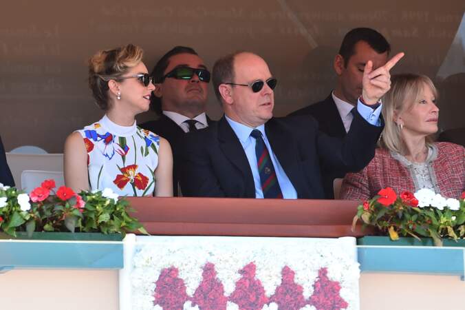 Jazmin Grace Grimaldi et son père le prince Albert II de Monaco en tribune lors du Rolex Monte-Carlo Masters 2018 à Roquebrune Cap Martin, le 19 avril 2018