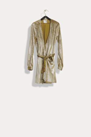 Robe courte cache-coeur en velours lamé, Forte Forte, 645 €.  