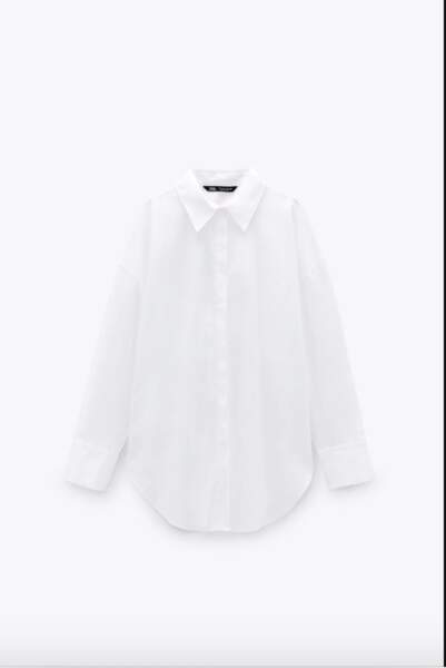 Chemise blanche en popeline de tail, coton organique, 25,95€, Zara 