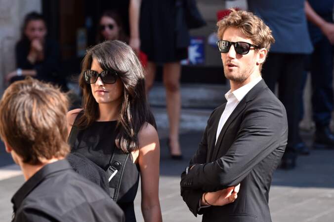 Romain Grosjean et son épouse, la journaliste Marion Jollès, aux obsèques de Jules Bianchi.