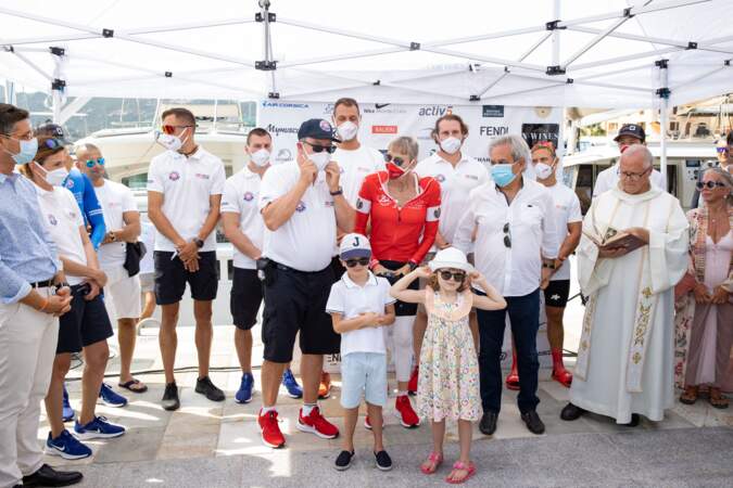 12 septembre 2020 : Jacques et Gabriella, premiers supporters de la princesse Charlène au départ de la 3ème édition de la course caritative "The Crossing : Calvi-Monaco Water Bike Challenge". 