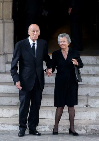 Valéry Giscard d'Estaing et sa femme Anne-Aymone lors des obsèques de Liliane Bettencourt en 2017.