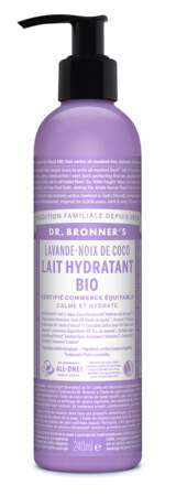 Lait Hydratant bio Lavande-Noix de Coco, Dr. Bronner's, 12,98€.