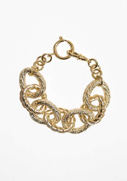 Bracelet "Mrs. Gold" doré à gros maillons, 190 euros, Bonanza.