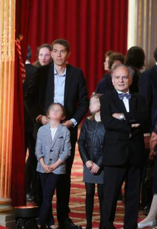 Sébastien Auzière, sa fille Camille, Emma et Jean-Michel Macron à l'Elysée, le 14 mai 2017.