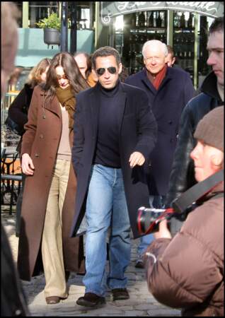 Carla Bruni avec son mari Nicolas Sarkozy et son père biologique, Maurizio Remmert.