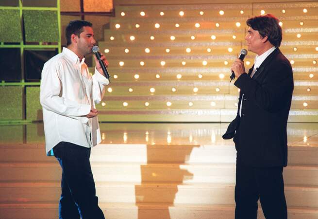 Bernard Tapie et son fils Stéphane, dans l'émission Vivement Dimanche, en 1999.