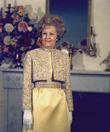 Patricia Nixon, dans un ensemble jaune pour le bal d'investiture, le 16 janvier 1969. 
