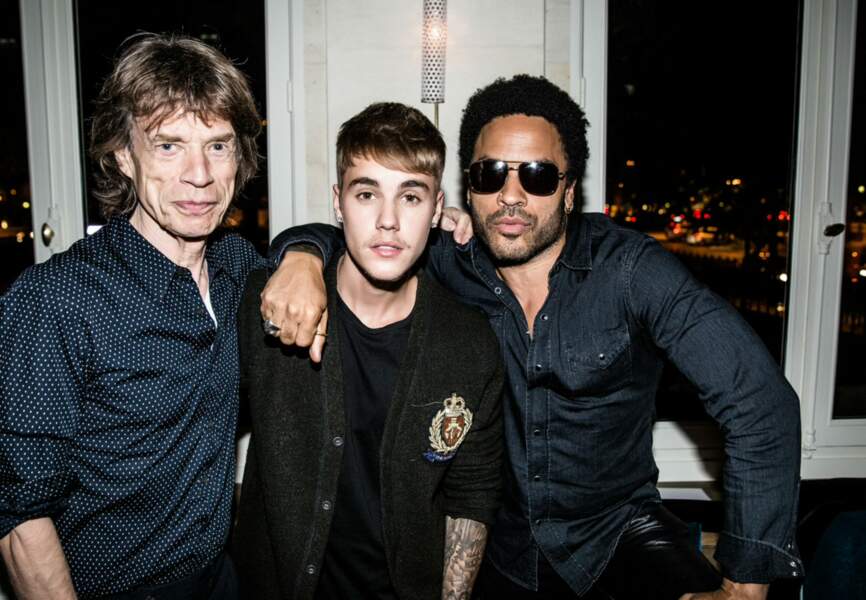 Mick Jagger Justin Bieber et Lenny Kravitz 