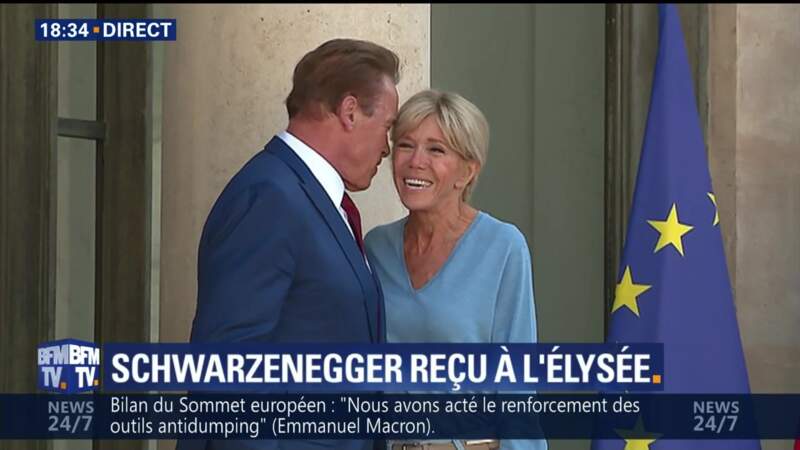 Brigitte Macron et Arnold Schwarzenegger tout sourires à l'Elysée