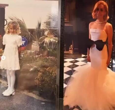 Elle n'a quasiment pas changé, comme le montre ce montage de deux photos de Jazmin Grimaldi en magnifique en robe blanche, jeune, puis plus récemment. Toujours aussi belle !