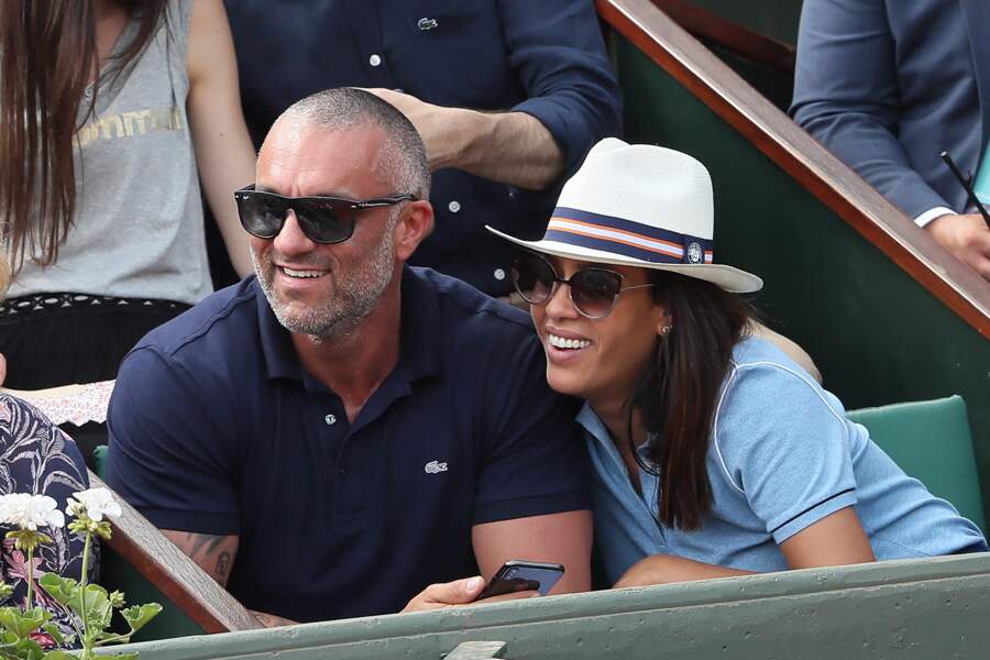 Amel Bent et son mari Patrick Antonelli à Roland Garros, le 3 juin 2018.