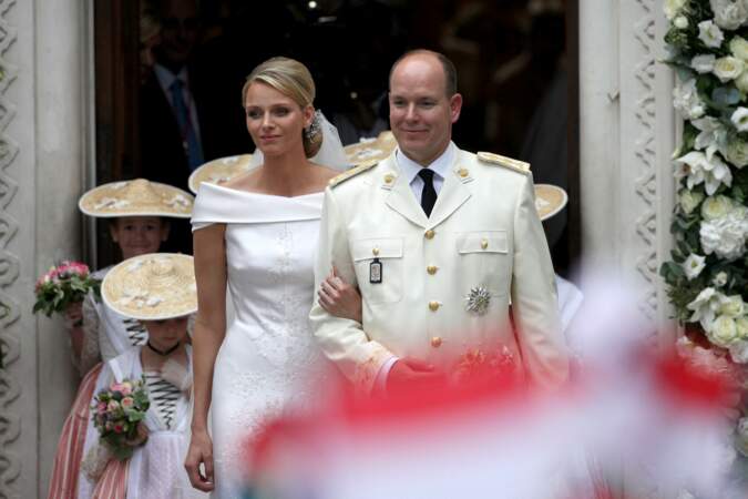 Charlène de Monaco et le prince Albert lors de leur mariage à la chapelle Sainte-Dévote le 2 juillet 2011