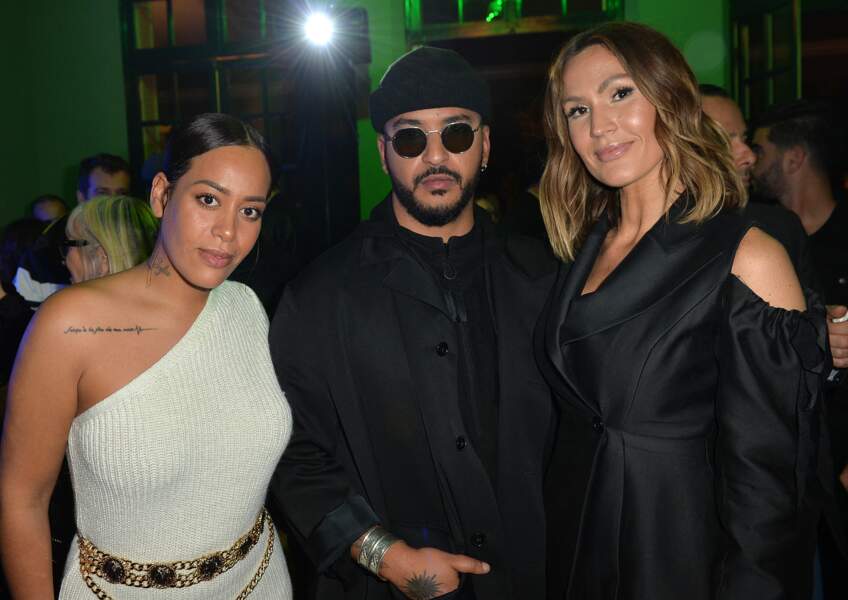 Amel Bent avec Slimane et Vitaa lors d'une soirée Eleven, le 11 avril 2019