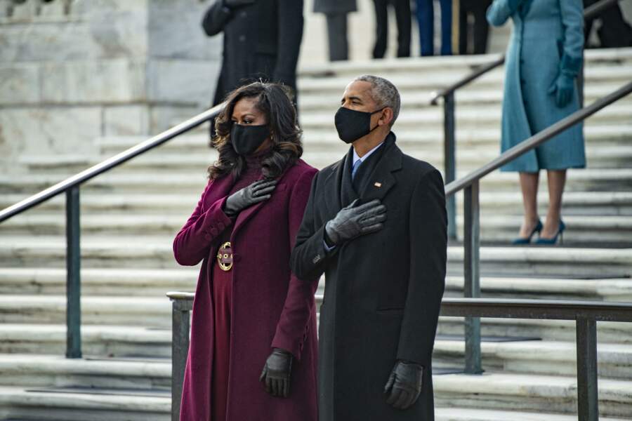 Michelle Obama et son mari Barack Obama - Cérémonie d'hommage au cimetière d'Arlington suite à l'investiture du 46ème président des Etats-Unis. Le 20 janvier 2021