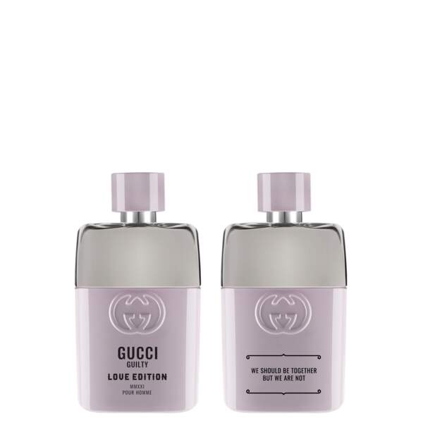 Parfum pour Homme 50ml et 90ml, 73€ et 110€, Gucci Guilty Love Edition, disponible en exclusivité aux Galeries Lafayette.