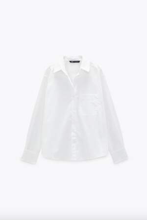 Chemise en Popeline avec col à revers et décolleté en V, 19,95€, Zara