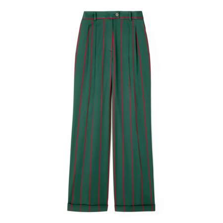 Pantalon costume à rayures vert et rouge DA/DA Diane Ducasse x Monoprix, 55 €