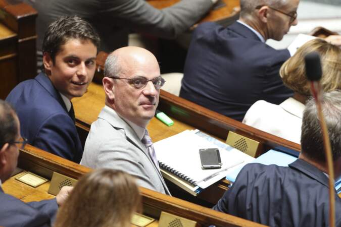 Gabriel Attal et Jean-Michel Blanquer, lors d'une séance de questions au gouvernement à l'Assemblée Nationale, le 23 juillet 2019.