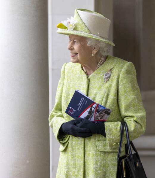 La reine Elisabeth II assiste à un service pour marquer le centenaire de la Royal Australian Air Force au CWGC Air Forces Memorial à Runnymede, Royaume Uni, le 31 mars 2021.