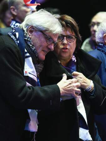 Jean-Louis Brochen et sa femme Martine Aubry lors du 3eme match de la Finale de la coupe Davis en double au Stade Pierre Mauroy à Lille , le 25 novembre 2017