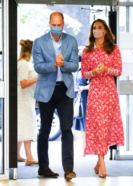 Kate Middleton en robe à fleurs rouge, le 15 septembre 2020