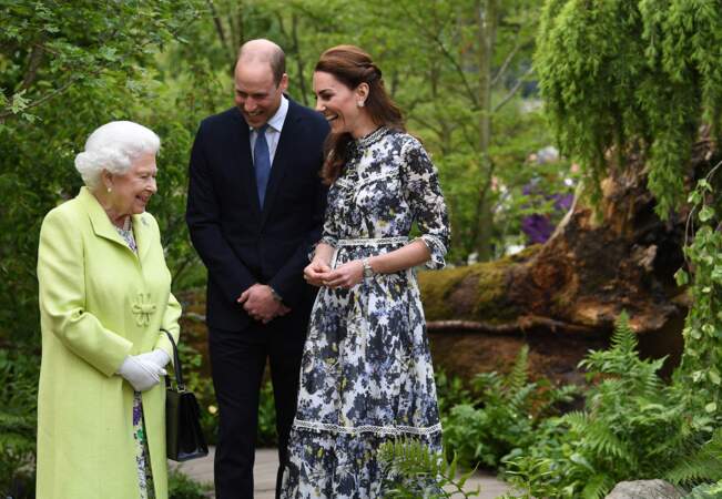 La reine Elisabeth II, le prince William et Kate Middleton, à Londres, le 20 mai 2019.
