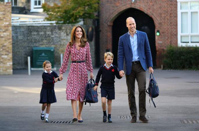 Kate, William, George et Charlotte à l’école Thomas’s Battersea à Londres, Royaume Uni, le 5 septembre 2019.