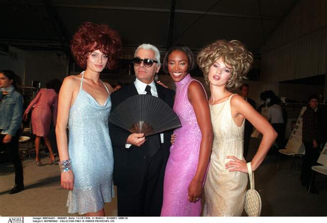 Naomi Campbell, Karl Lagerfeld et Kate Moss au défilé printemps-été 1997 Chanel