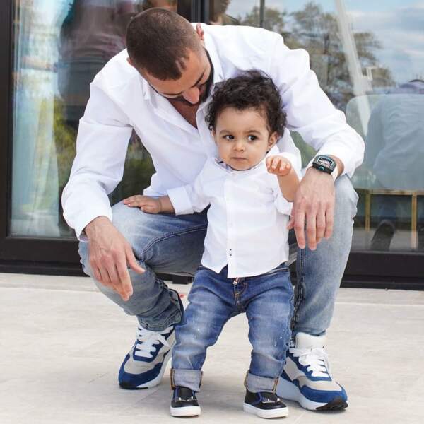 Karim Benzema et son fils Ibrahim, le 14 mai 2018. Ibrahim fêtait ses 1 an.