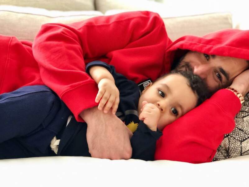 Moment de sieste pour Karim Benzema et son fils Ibrahim, en 2018