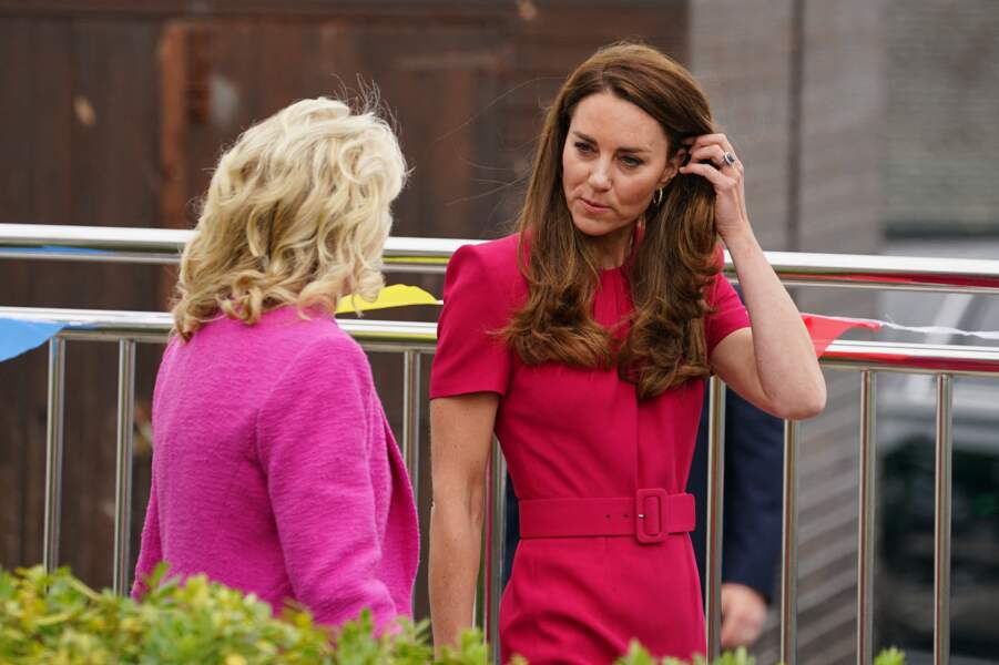 Kate Middleton et Jill Biden lors d'une visite à la "Connor Downs Academy à Hayle, Cornouailles, Royaume Uni, 11 juin 2021, lors du sommet du G7.