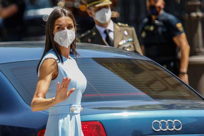 La reine Letizia fait son entrée au palais de San Telmo à Séville, Espagne, le 14 juin 2021.