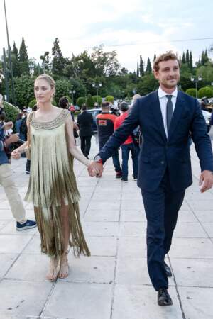 Beatrice Borromeo et son mari Pierre Casiraghi à leur arrivée au défilé de mode Dior Cruise 2022 au stade Panathenaic à Athènes, ce 17 juin. 