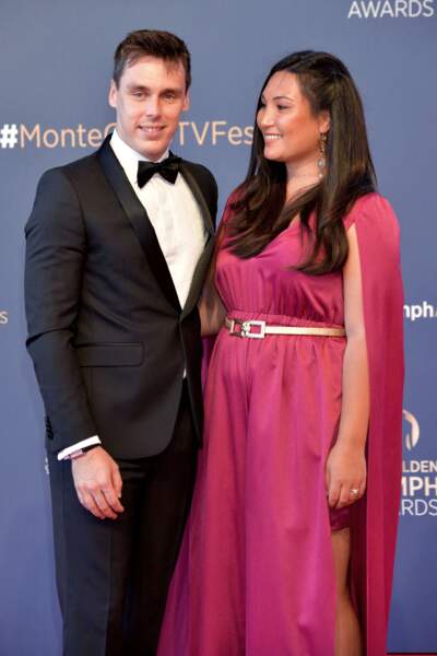Louis Ducruet a misé sur un costume noir élégant, tandis que sa femme Marie a opté pour une robe cape fuchsia, lors du 60ème festival de télévision de Monte Carlo, ce mardi 22 juin 2021, à Monaco