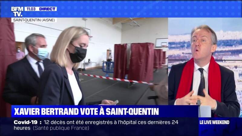 Xavier Bertrand et son épouse Vanessa Williot ont voté à Saint-Quentin, le 27 juin 2021