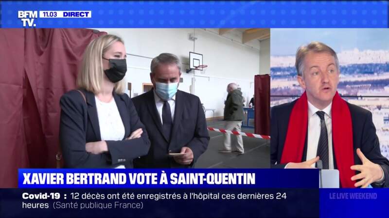 Xavier Bertrand et son épouse Vanessa Williot ont voté à Saint-Quentin, le 27 juin 2021