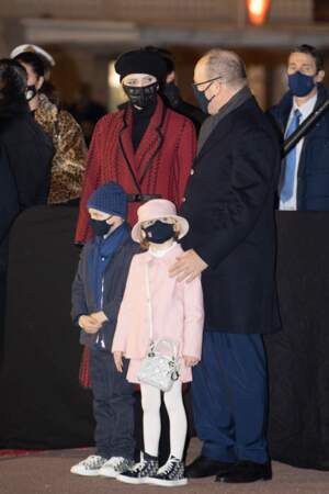 Le prince Albert II de Monaco, sa femme la princesse Charlene et leurs enfants le prince héréditaire Jacques et la princesse Gabriella durant la célébration de la Sainte Dévote, Sainte patronne de Monaco, à Monaco le 26 janvier 2021.