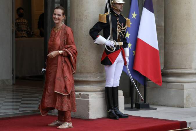 Carole Bouquet, à son arrivée à l'Elysée, ce 5 juillet 2021, pour un dîner d'Etat entre Emmanuel Macron et le président italien, Sergio Mattarella. 