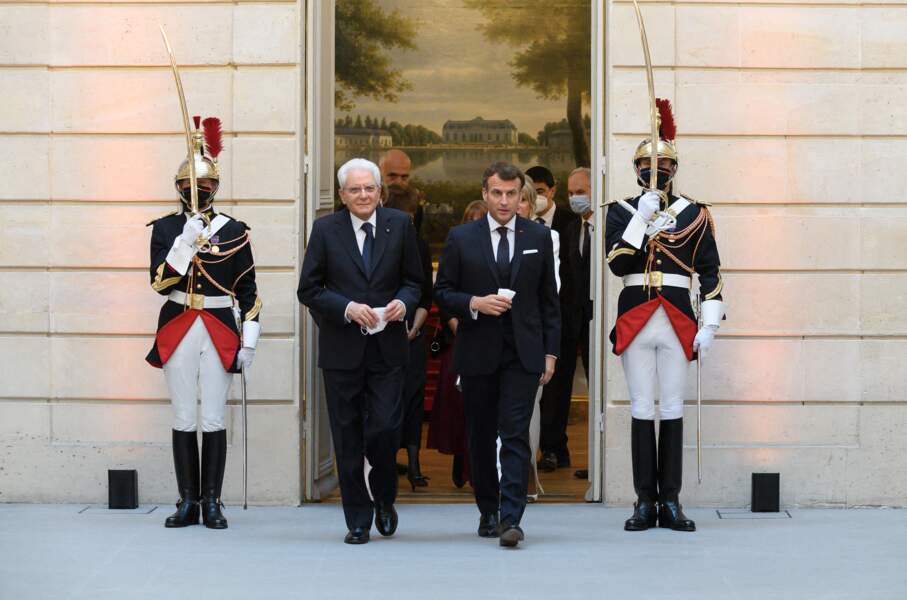 Sergio Mattarella, président de la République italienne, et Emmanuel Macron, ce 5 juillet 2021 à l'Elysée. 