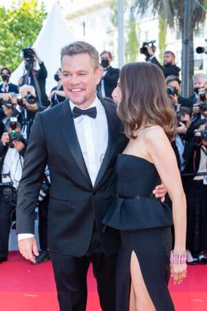 Matt Damon et Camille Cottin tout sourire pour la montée des marches du film "Stillwater" lors du 74ème Festival International du Film de Cannes, le 8 juillet 2021