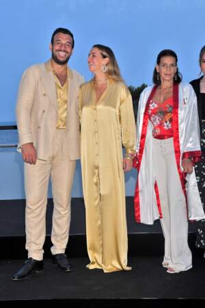 La princesse Stéphanie aux côtés de Pauline Ducruet et son compagnon,  Maxime Giaccardi, le 24 juillet au gala de Fight Aids Monaco 