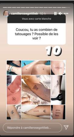 Camille Gottlieb dévoile ses 10 tatouages sur instagram le 30 juillet 2021