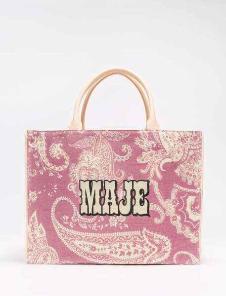 Sac Cabas avec motif Paisley en toile de jute rose, Maje - 175€