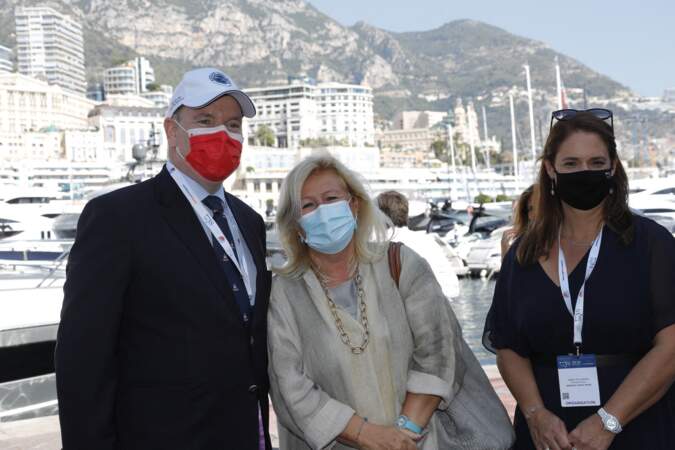 Le prince Albert II de Monaco et Lea Riva lors de l'inauguration du Monaco Yacht Show le 24 septembre 