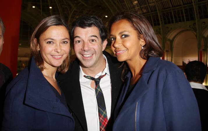 Karine Le Marchand avec Stéphane Plaza et Sandrine Quétier à une soirée de vernissage de la FIAC à Paris, en 2014.