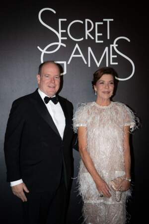 Le prince Albert II de Monaco et la princesse Caroline de Hanovre, élégants et complices, lorsde la soirée Secret Games 2019 au Casino de Monte-Carlo.