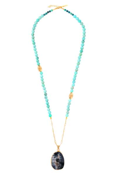 Sautoir pierres précieuses turquoise, All The Must, 240€